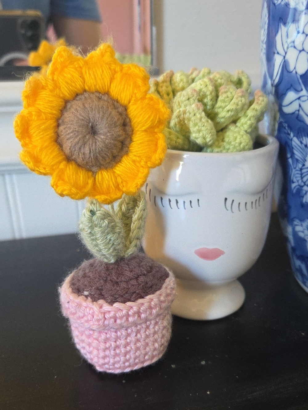 Handmade Yellow Crochet Sunflower n' Cactus With Pot
